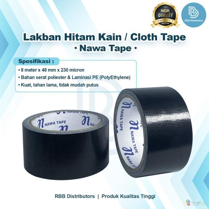 Lakban Hitam Kain 48mm x 8 meter Cloth Tape Hitam - Nawa