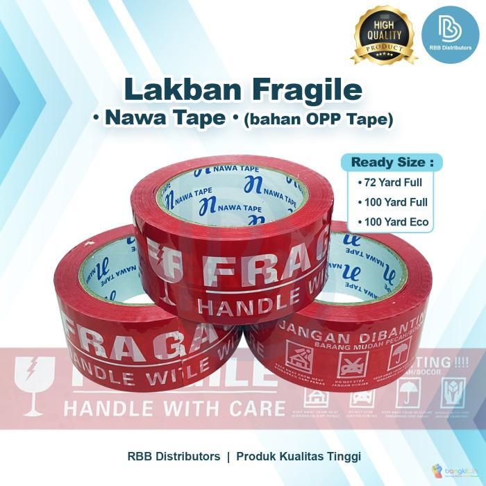 Lakban Fragile / Isolasi Lakban Unboxing / Solasi Lakban Fragile 1 PCS - Fragile Merah, 72 Yard