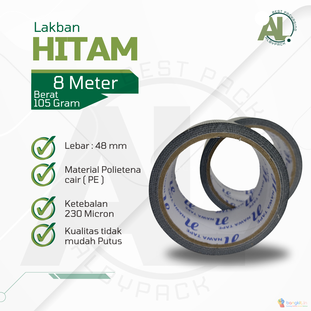 Lakban Hitam Kain 48mm x 8 meter Cloth Tape Hitam - Nawa
