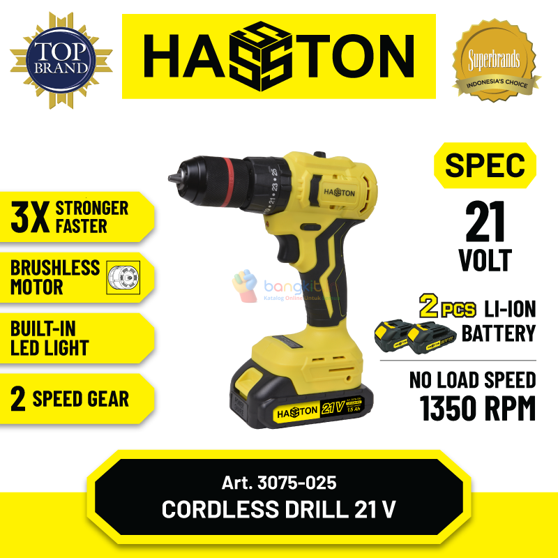 Hasston Mesin Bor Set Tanpa Kabel / Cordless Impact Drill ( 3075-025)