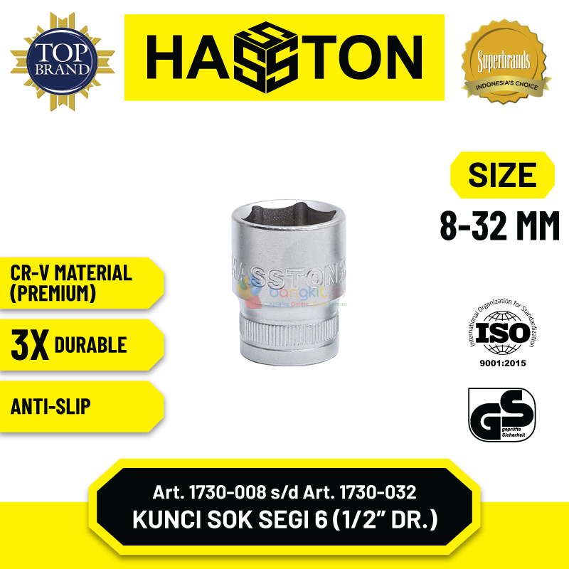 HASSTON Kunci Sok Chrome Segi 6 - Mata Sok 1/2'' (Art 1730)