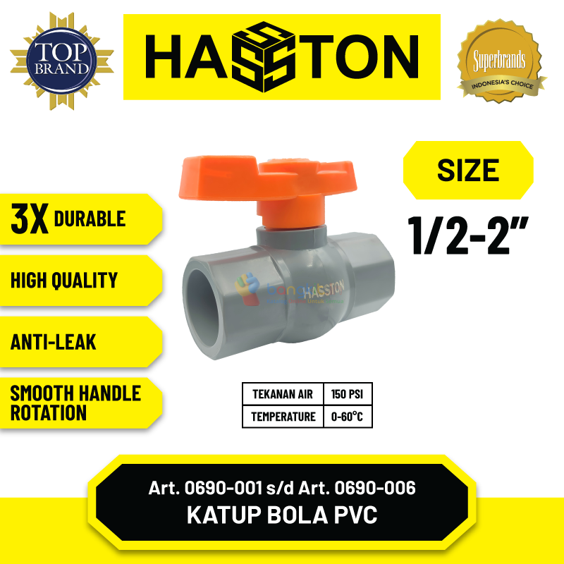Hasston Ball Valve Body PVC / Katup Bola PVC / Stop Kran (0690)