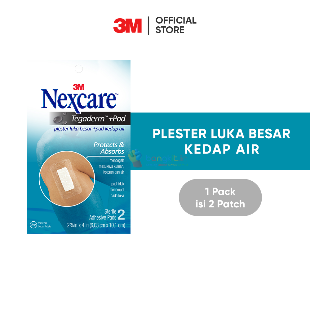 3M™ Nexcare™ Tegaderm + Pad, Kedap air, 1 pak/2 pcs, Untuk luka besar