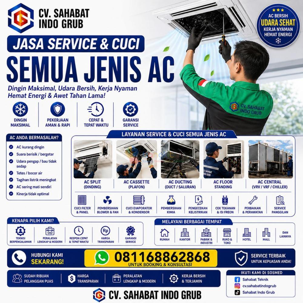 Jasa Service dan Cuci segala jenis AC untuk wilayah Medan Deli