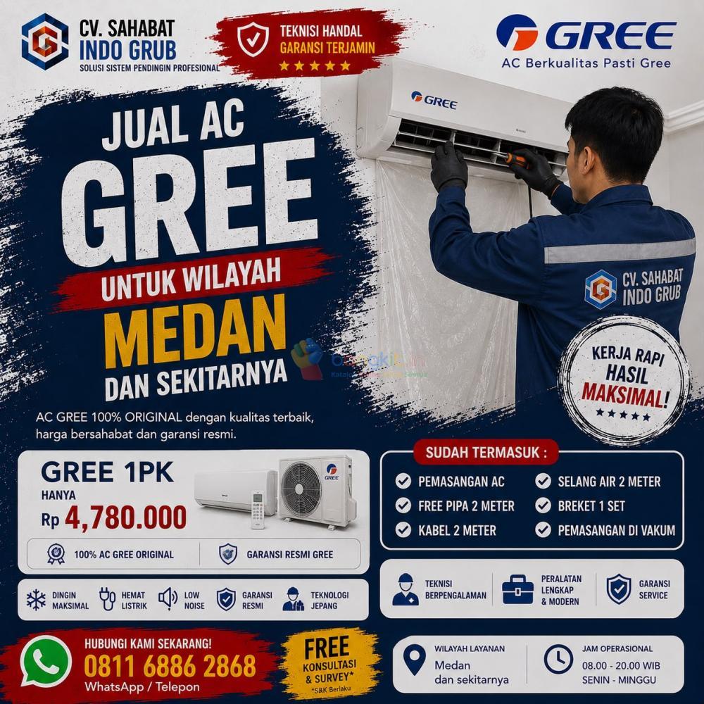 AC Gree 1 PK Medan | Free Pemasangan, Siap Pasang ke Rumah & Kantor