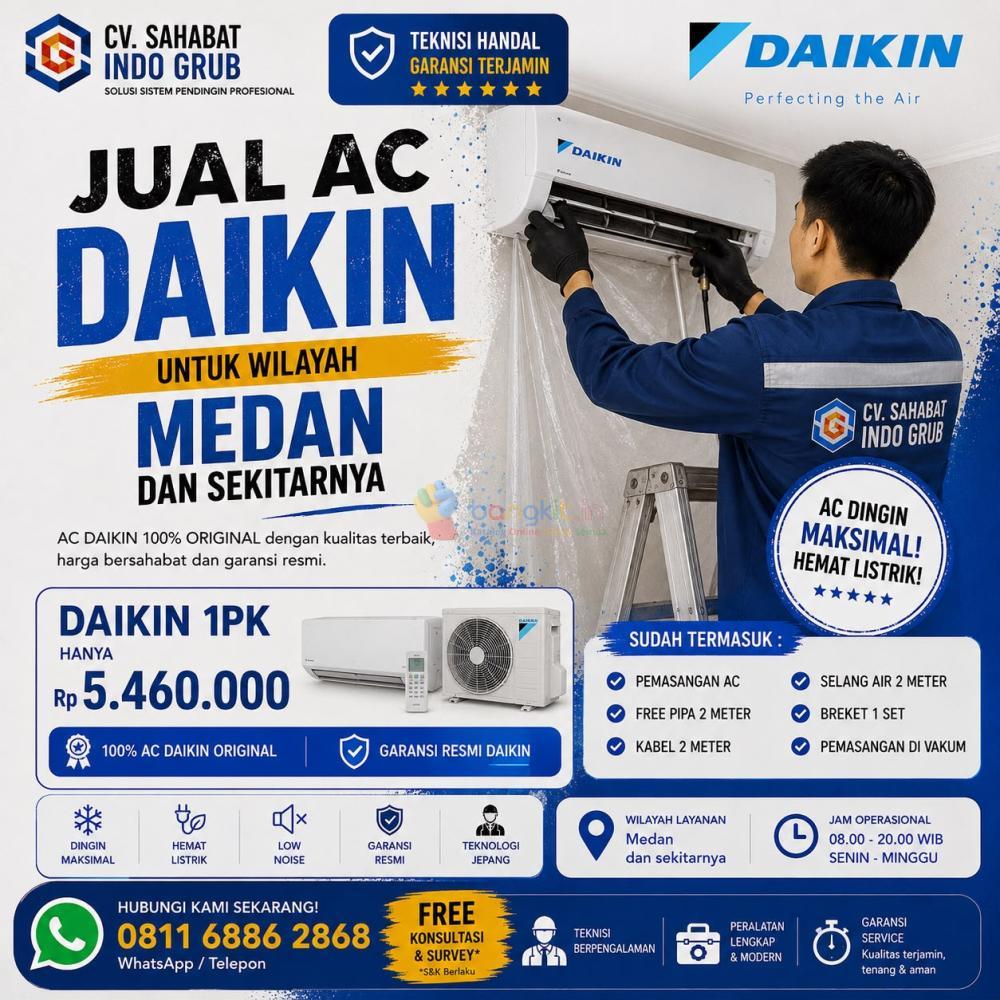 Toko Jual AC Daikin 1 PK Medan | Unit Original, Bergaransi & Siap Kirim