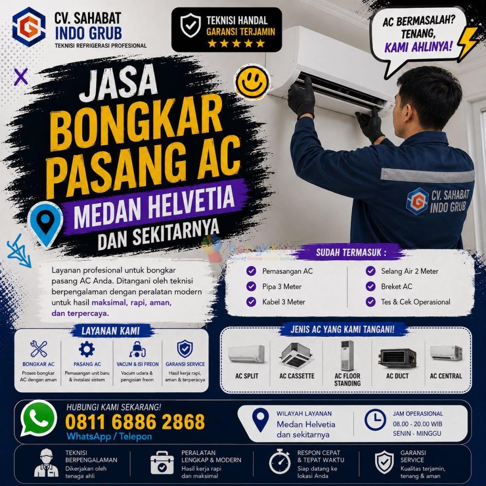 Jasa Bongkar Pasang AC Medan Helvetia dan Sekitarnya | Teknisi Profesional & Bergaransi